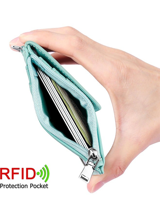 HAVEN ELV Badge Holder with Zipper, PU Leather ID Badge Card Holder Wallet with 5 Card Slots, 1 Side RFID Blocking Pocket and 20 Inch Neck Lanyard Strap for Offices ID, School ID, Driver Licence (Green）  - Image 5