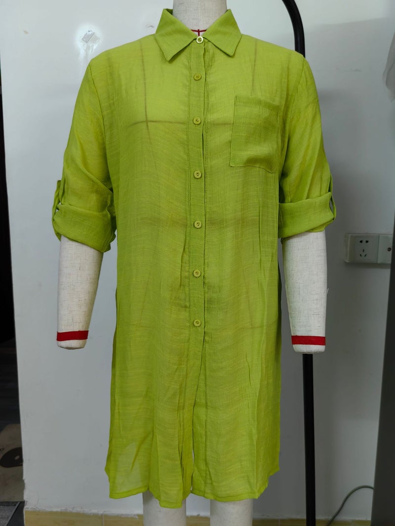Generic European Fashion Bamboo Cotton Beach Sun Protection Long Shirt Yellow green