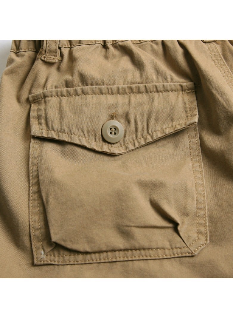Loquat Men's Thin Loose Fitting Overalls Casual Capris Khaki - Image 2