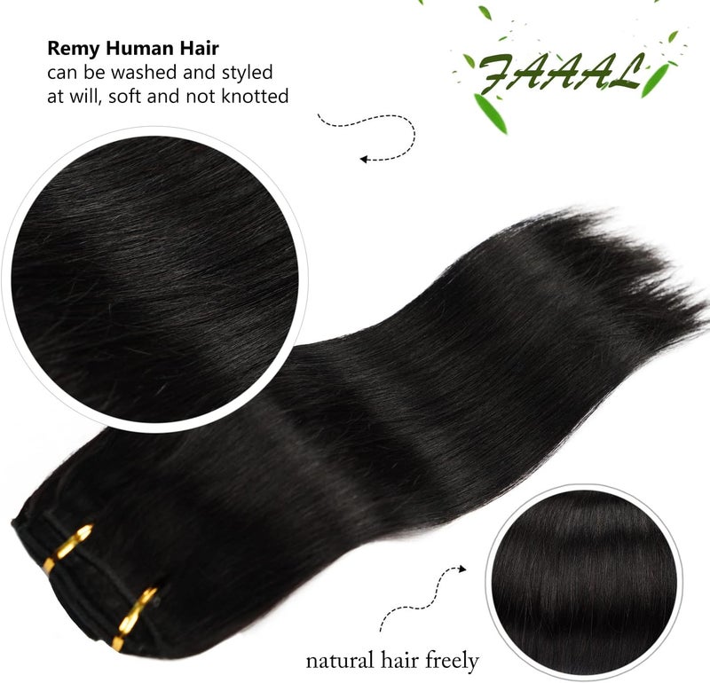 FAAAL 16" Clip in Human Hair Extensions Full Head 130g 7 Pieces 16 Clips 1B# Natural Black Double Weft Brazilian Real Remy Hair Extensions Thick Silky Straight (16", Natural Black) - Image 4