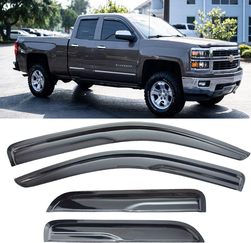 TONOYTIM Window Visors Rain Guards for Chevy Silverado/GMC Sierra 1500 2500HD 3500HD Double/Extended Cab 2014-2018,Side Wind Deflectors Vent Guard Shade Sun Smoke 94528, 4-Pieces Set - Image 1
