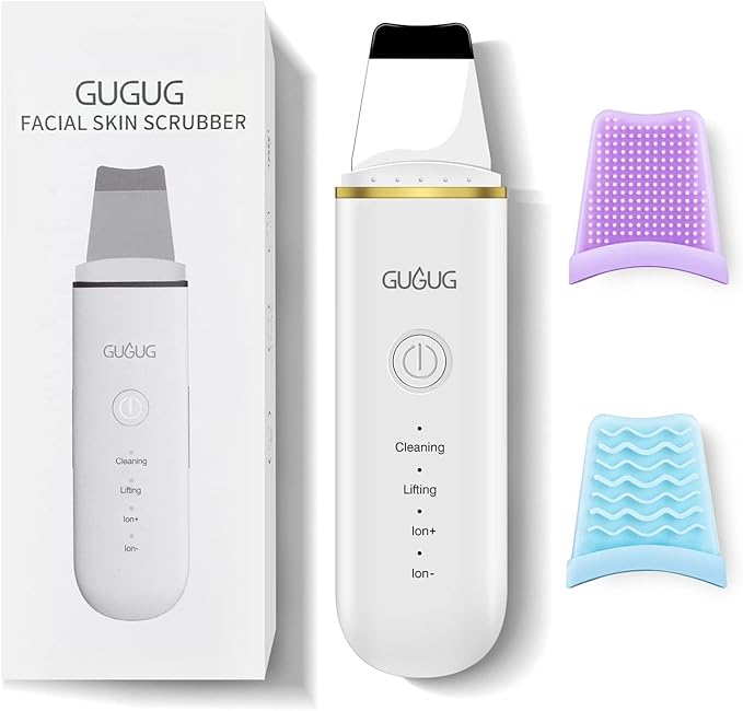 GUGUG Facial Skin Scrubber Ultrasonic Skin Spatula Face Blackhead Remover Scraper with Four Modes for Deep Cleansing Portable and Rechargeable Pore Scrubber Include 2 Silicone Covers - Image 1