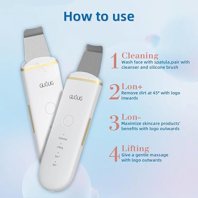 GUGUG Facial Skin Scrubber Ultrasonic Skin Spatula Face Blackhead Remover Scraper with Four Modes for Deep Cleansing Portable and Rechargeable Pore Scrubber Include 2 Silicone Covers - Image 5