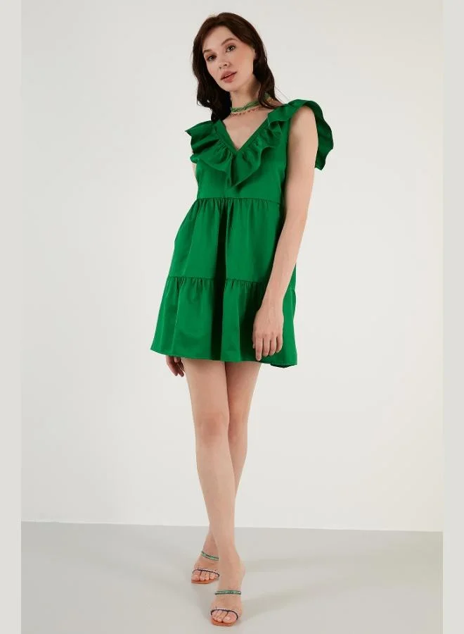 Lela Lela Cotton Back Detail Ruffled V-Neck Mini Dress Women's Dress 42190246