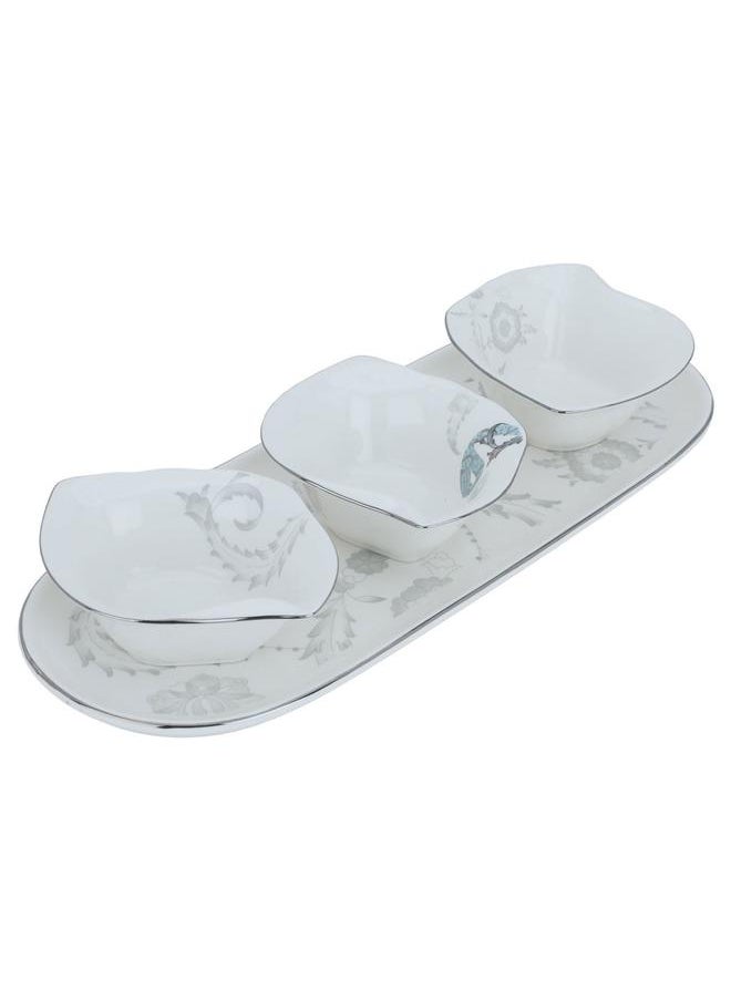 Alsaif Porcelain Yogurt Set Oval Plate 4 Pieces White  - Image 1
