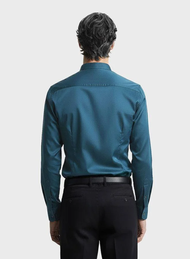 The Indian Garage Co Men Slim Fit Solid Round Neck Full Sleeves Shirt
