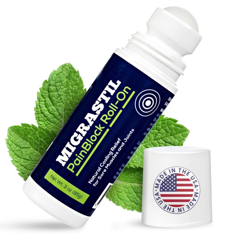 Basic Vigor Migrastil PainBlock Roll-On, 3 oz - Topical Roll-On for Muscle Aches, Cramps, Joint & Nerve Discomfort. Works Great on Shoulders, Neck, Feet, Knees, Legs, Back, Elbows, HIPS, Etc. - Image 1