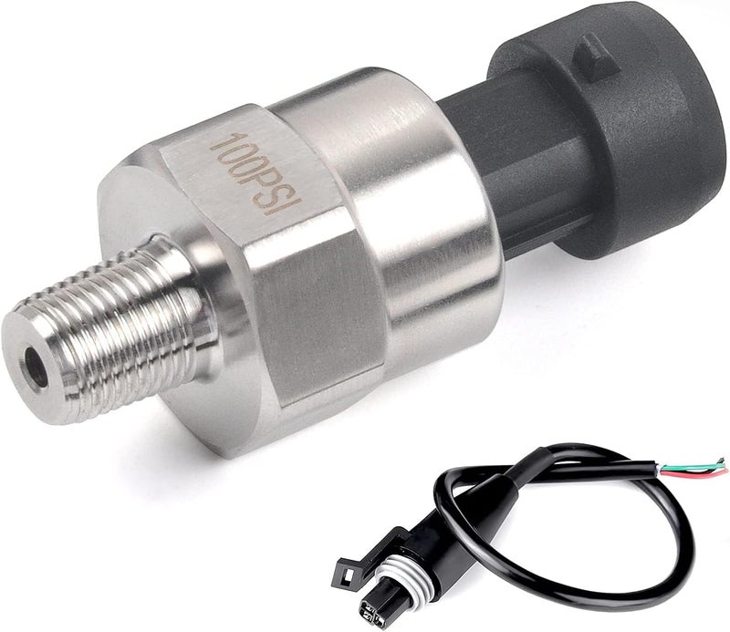 OTUAYAUTO 100 Psi Pressure Transducer Sender Sensor - 1/8" -27 NPT 27 NPT Thread Stainless for Oil Fuel Air Water Pressure with Harness - Image 1