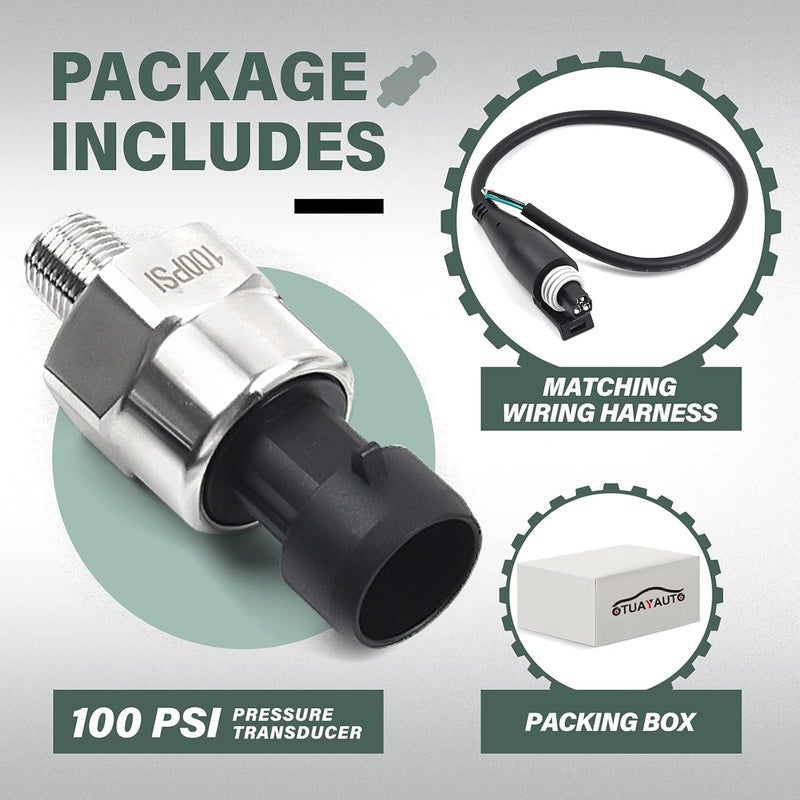 OTUAYAUTO 100 Psi Pressure Transducer Sender Sensor - 1/8" -27 NPT 27 NPT Thread Stainless for Oil Fuel Air Water Pressure with Harness - Image 5