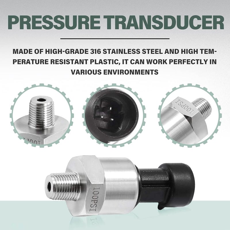 OTUAYAUTO 100 Psi Pressure Transducer Sender Sensor - 1/8" -27 NPT 27 NPT Thread Stainless for Oil Fuel Air Water Pressure with Harness - Image 3