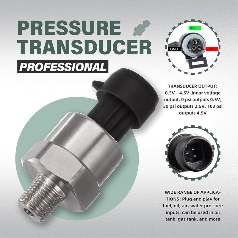 OTUAYAUTO 100 Psi Pressure Transducer Sender Sensor - 1/8" -27 NPT 27 NPT Thread Stainless for Oil Fuel Air Water Pressure with Harness - Image 2