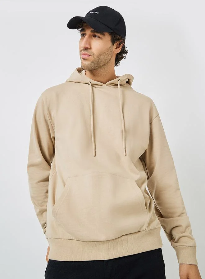 Styli Relaxed Fit Fleece Hoodie with Kangaroo Pocket