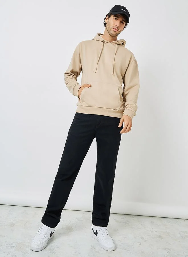 Styli Relaxed Fit Fleece Hoodie with Kangaroo Pocket