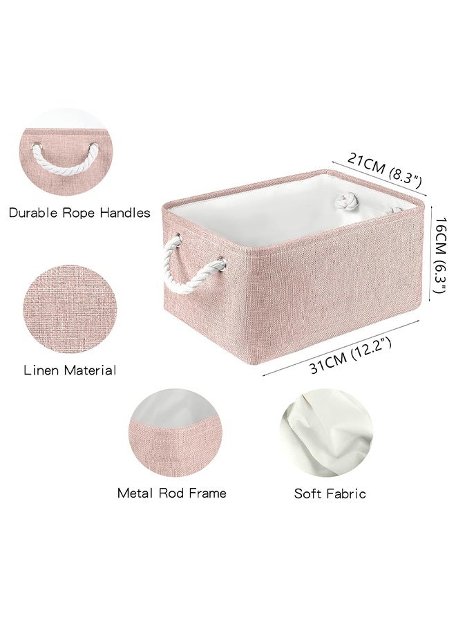سلالات التخزين مع مقابض القطن القوية (حزمة واحدة) ، سلال تخزين النسيج لتنظيم الاستخدام للمكتب والمنزل ، الكتاب ، الملابس ، الألعاب ، صناديق الخزانة (صغيرة ، وردية ، 12.2x8.3x6.3 بوصة) - Image 3