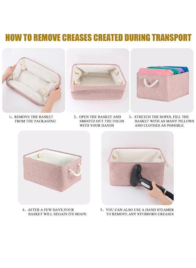 سلالات التخزين مع مقابض القطن القوية (حزمة واحدة) ، سلال تخزين النسيج لتنظيم الاستخدام للمكتب والمنزل ، الكتاب ، الملابس ، الألعاب ، صناديق الخزانة (صغيرة ، وردية ، 12.2x8.3x6.3 بوصة) - Image 2