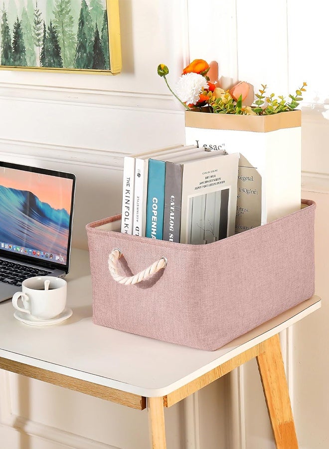 سلالات التخزين مع مقابض القطن القوية (حزمة واحدة) ، سلال تخزين النسيج لتنظيم الاستخدام للمكتب والمنزل ، الكتاب ، الملابس ، الألعاب ، صناديق الخزانة (صغيرة ، وردية ، 12.2x8.3x6.3 بوصة) - Image 5