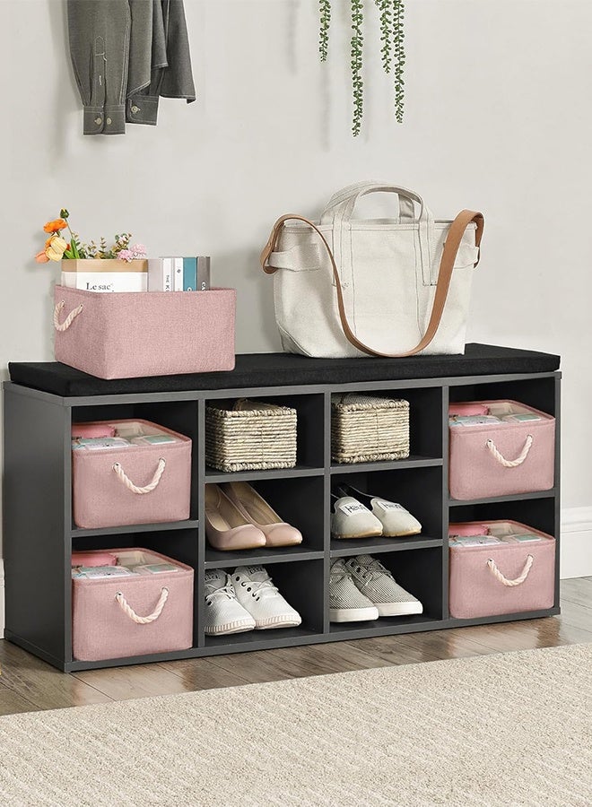 سلالات التخزين مع مقابض القطن القوية (حزمة واحدة) ، سلال تخزين النسيج لتنظيم الاستخدام للمكتب والمنزل ، الكتاب ، الملابس ، الألعاب ، صناديق الخزانة (صغيرة ، وردية ، 12.2x8.3x6.3 بوصة) - Image 4