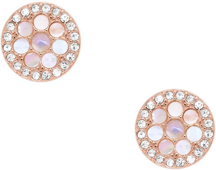 فوسيل أقراط فوسيل النسائية المصنوعة من الفولاذ المقاوم للصدأ والمرصعة بعرق اللؤلؤ، باللون الذهبي الوردي - Image 1