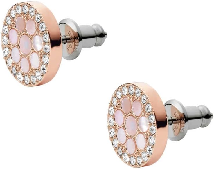 فوسيل أقراط فوسيل النسائية المصنوعة من الفولاذ المقاوم للصدأ والمرصعة بعرق اللؤلؤ، باللون الذهبي الوردي - Image 3