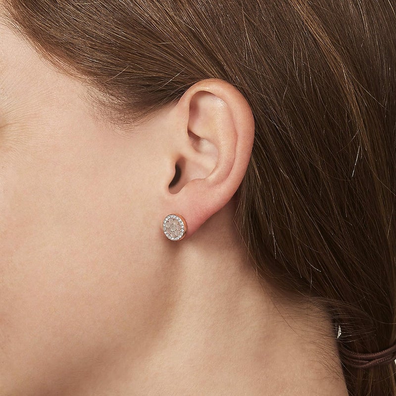 فوسيل أقراط فوسيل النسائية المصنوعة من الفولاذ المقاوم للصدأ والمرصعة بعرق اللؤلؤ، باللون الذهبي الوردي - Image 4