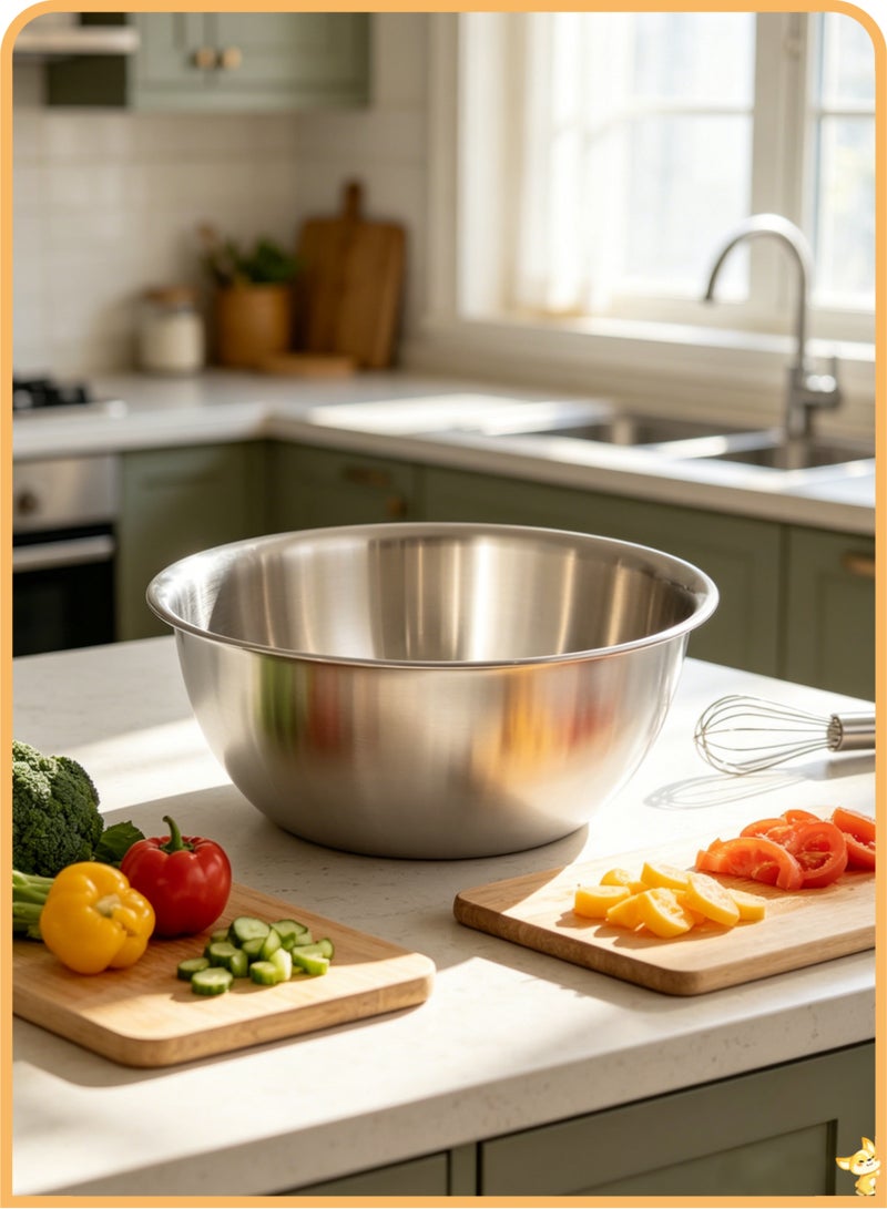 28CM Heavy-Duty Stainless Steel Mixing Bowl - Food Grade, Rust-Resistant Metal Basin with Large Capacity, Ideal for Salad Prep, Marinating Meat, Baking Dough, Washing Fruits/Vegetables & Serving Dishes, Durable, Dishwasher Safe & Easy to Clean Kitchen Essential - Image 4