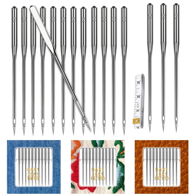 HLARTNET 30PCS Universal Sewing Machine Needles - Sizes 90/14 100/16 110/18 Heavy Duty Sewing Machine Needle for Thick Fabric Including Canvas Leather Embroidery Jeans - Image 1