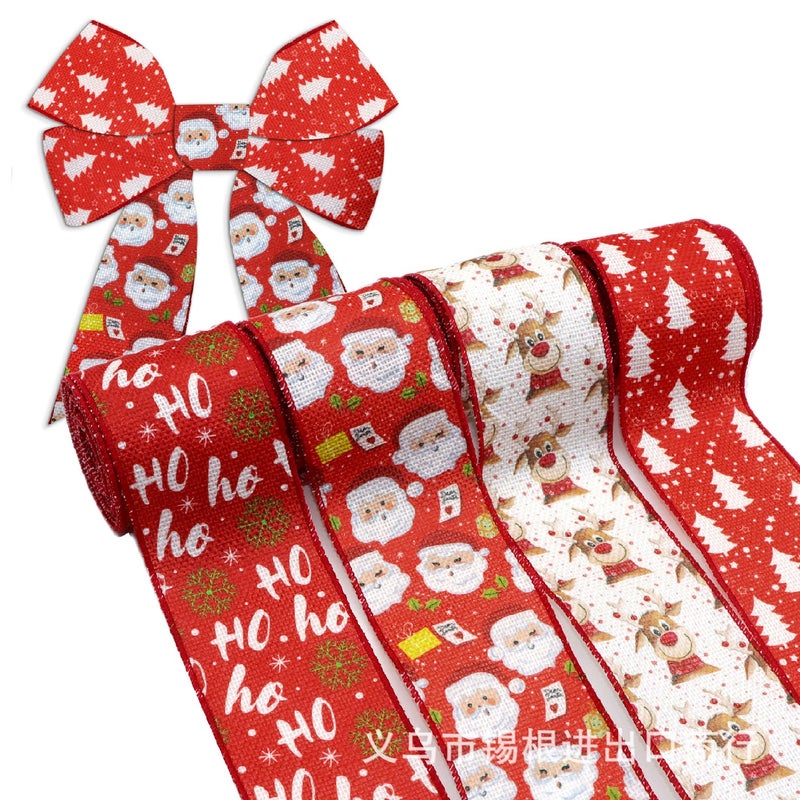Christmas Burlap Wire Edge Ribbon (5 Yards) - Image 2