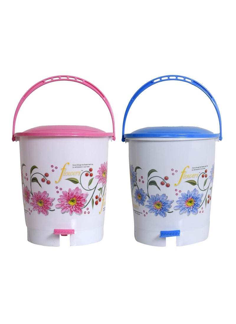 Kuber Industries Kuber Industries Step On Pedal DustbinBucket with LidFlower Print Solid Plastic MaterialSize 28 x 28 x 32 CM Pack of 2 Capicity 10 Liters Pink BlueKUBMART10952  - Image 1