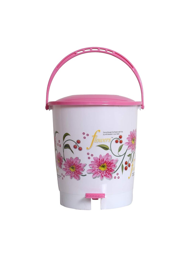 Kuber Industries Kuber Industries Step On Pedal DustbinBucket with LidFlower Print Solid Plastic MaterialSize 28 x 28 x 32 CM Pack of 2 Capicity 10 Liters Pink BlueKUBMART10952  - Image 2