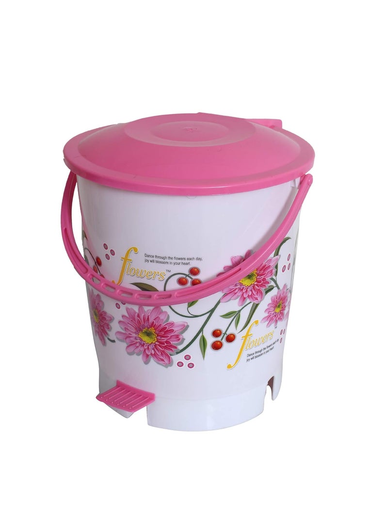Kuber Industries Kuber Industries Step On Pedal DustbinBucket with LidFlower Print Solid Plastic MaterialSize 28 x 28 x 32 CM Pack of 2 Capicity 10 Liters Pink BlueKUBMART10952  - Image 3