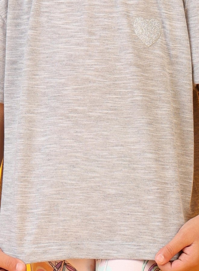 ANTHRILO Grey Textured Unicorn Heart Leggings Set - Grey/Pink - Image 2