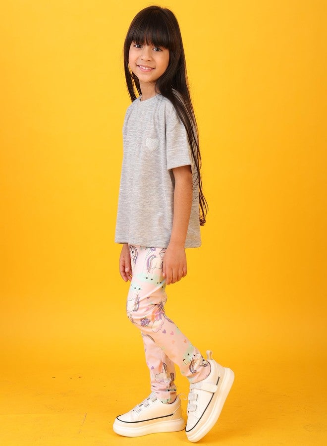 ANTHRILO Grey Textured Unicorn Heart Leggings Set - Grey/Pink - Image 3