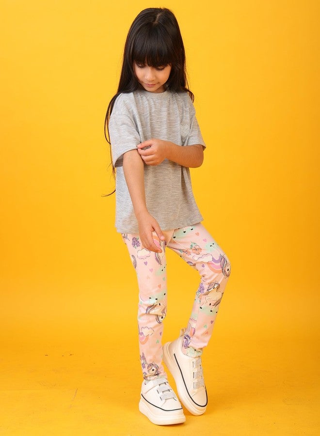 ANTHRILO Grey Textured Unicorn Heart Leggings Set - Grey/Pink - Image 5