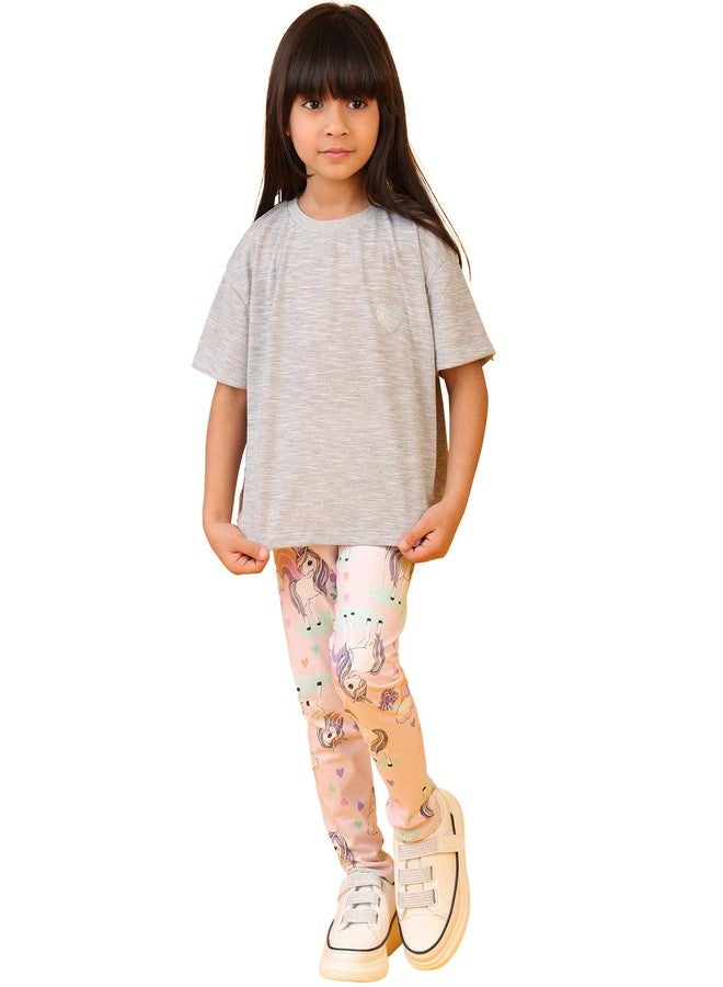 ANTHRILO Grey Textured Unicorn Heart Leggings Set - Grey/Pink - Image 1
