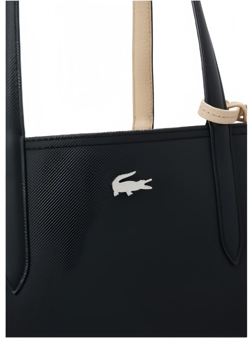 لاكوست حقيبة يد نسائية من لاكوست مزدوجة الجوانب بلونين وسعة كبيرة، عصرية ومتعددة الاستخدامات، باللون الأسود/المشمشي - Image 4