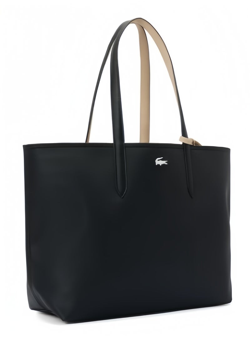 لاكوست حقيبة يد نسائية من لاكوست مزدوجة الجوانب بلونين وسعة كبيرة، عصرية ومتعددة الاستخدامات، باللون الأسود/المشمشي - Image 2