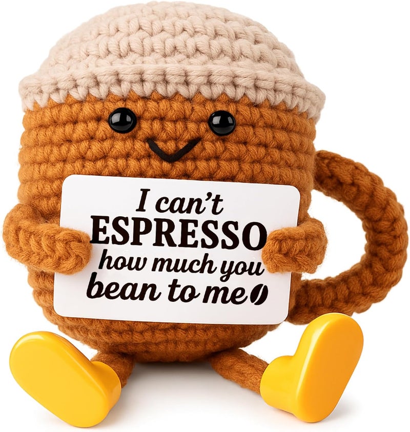 TWPER Christmas Stocking Stuffers Birthday Gifts for Women Men Positive Crochet Coffee Cup Desk Decor–Cute Coffee Lover Gift for Best Friend Girlfriend Couple Wife Husband Anniversary Thank You - Image 1