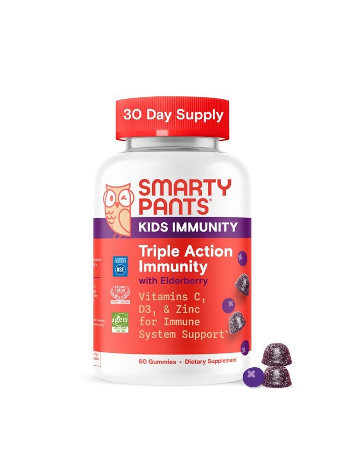 SmartyPants Kids Immunity Elderberry Gummies: Kids Immune Support Supplement, Vitamin C, Vitamin D, Vitamins B6 & B12 and Zinc, Gluten Free, Elderberry Flavor, 60 Count (30 Day Supply) - Image 1