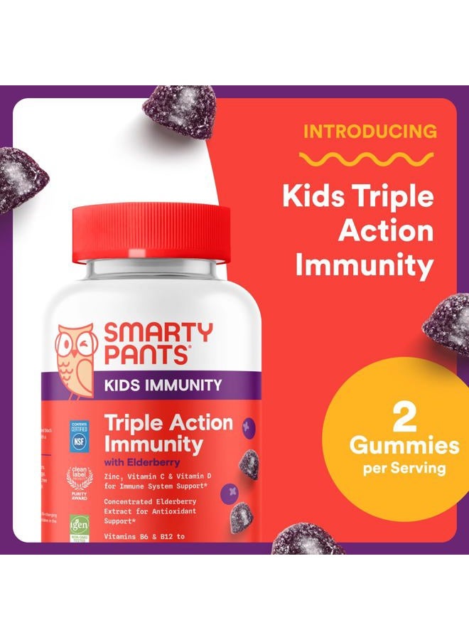 SmartyPants Kids Immunity Elderberry Gummies: Kids Immune Support Supplement, Vitamin C, Vitamin D, Vitamins B6 & B12 and Zinc, Gluten Free, Elderberry Flavor, 60 Count (30 Day Supply) - Image 2
