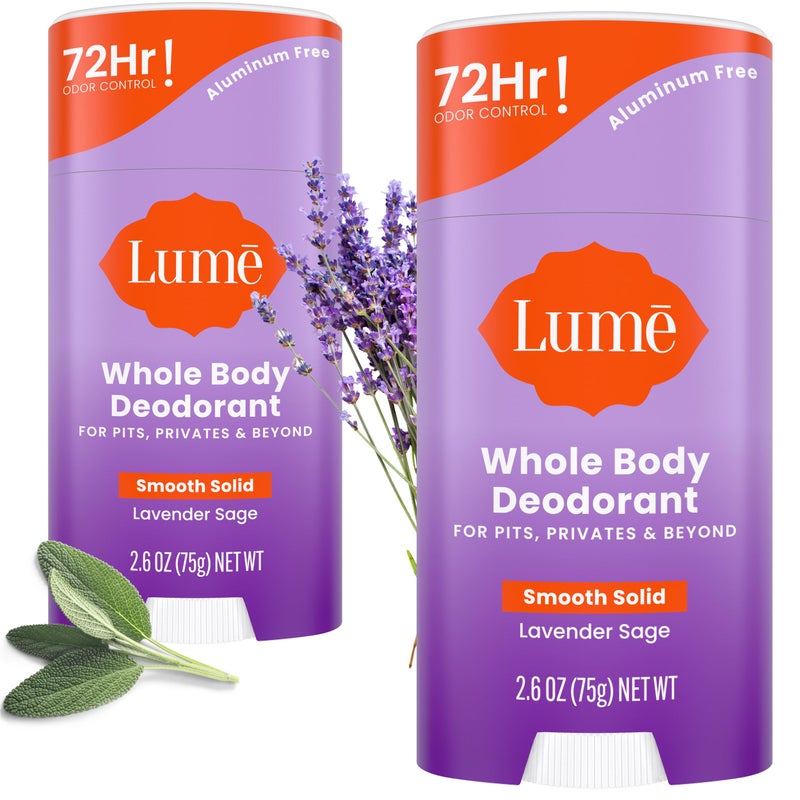 Lume Whole Body Deodorant - Smooth Solid Stick - 72 Hour Odor Control - Aluminum Free, Baking Soda Free and Skin Safe - 2.6 Ounce (Pack of 2) (Lavender Sage) - Image 1