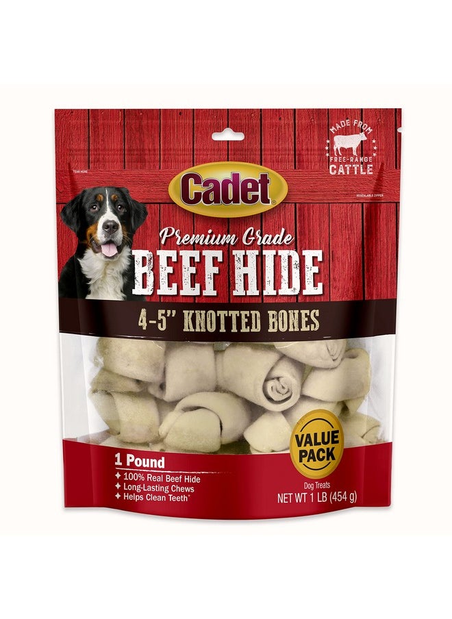 Cadet Cadet Premium Grade Beef Hide Dog Chews, 4"-5" Long-Lasting Knotted Rawhide Bones, Single-Ingredient, Natural Flavor, 1 Pound  - Image 1