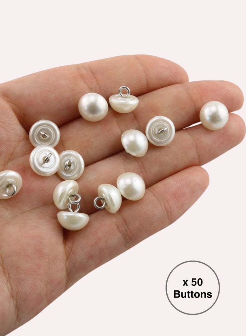 50x Premium Half Ball Pearl ons with Metal Shank - Bridal, Dressmaking, Abaya, DIY, 0.8MM (White)  - Image 4