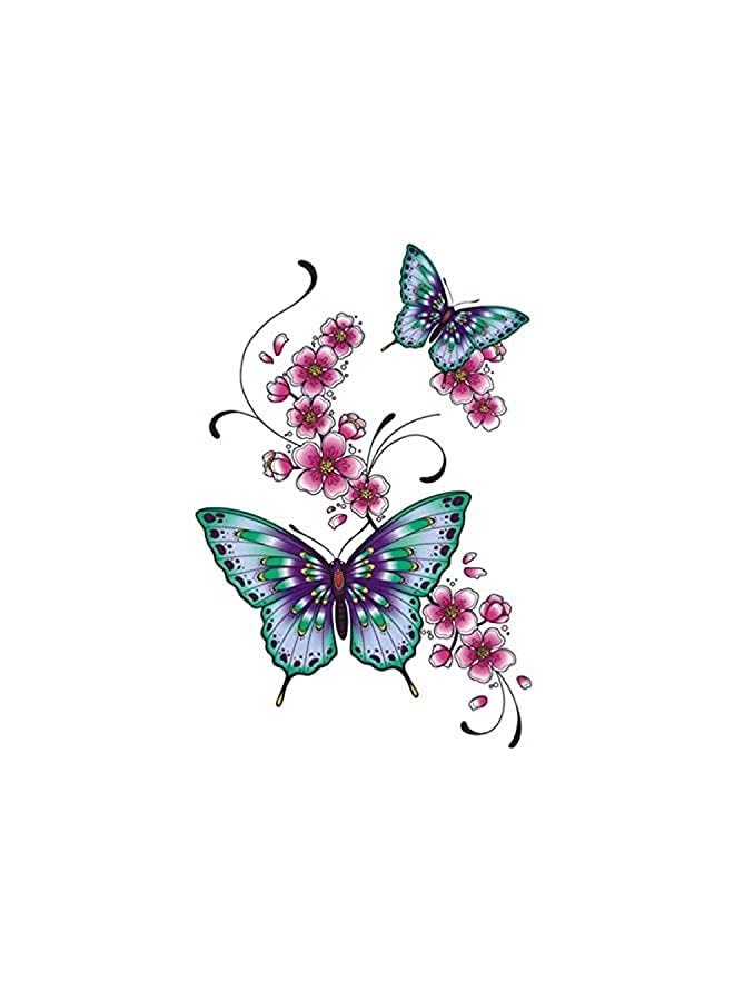 Zaboon Large Flower Arm Waterproof Tattoo Stickers - Butterflies - Pink And Blue - Image 4