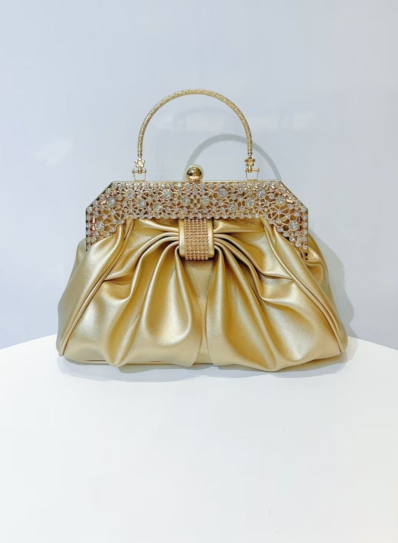 Crystal Bow Evening Bag,Party Clutch,Crossbody Bag-Gold - Image 1