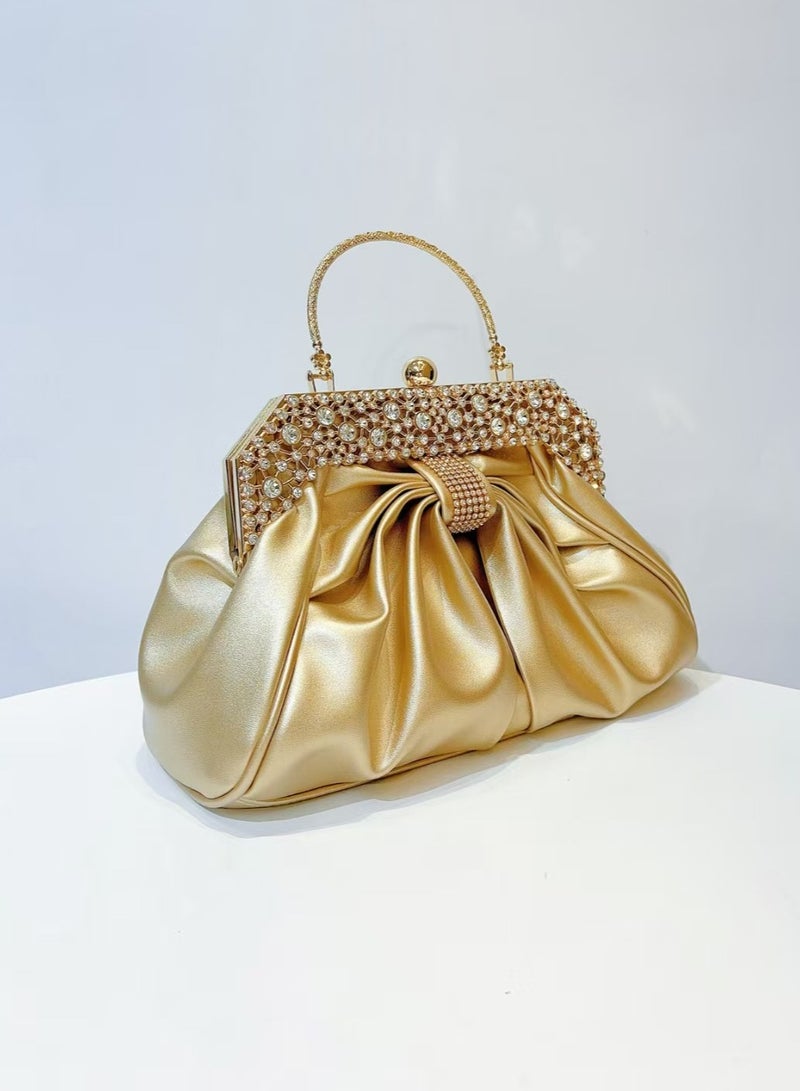 Crystal Bow Evening Bag,Party Clutch,Crossbody Bag-Gold - Image 2