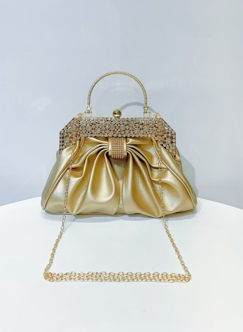 Crystal Bow Evening Bag,Party Clutch,Crossbody Bag-Gold - Image 5