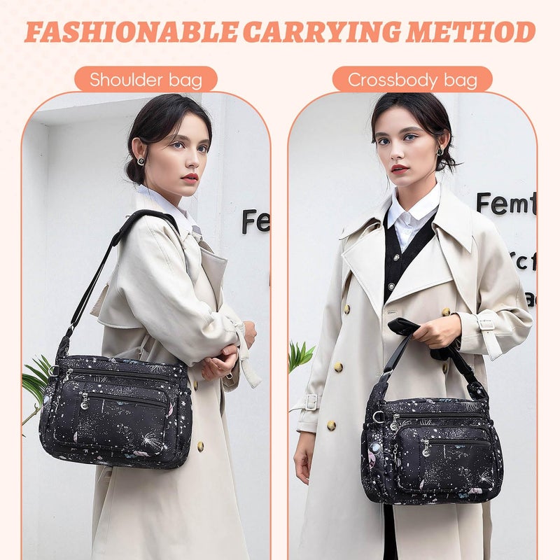 YouNuo Cross body Purse, Nylon Crossbody Bags for Women with Pockets and Compartments, Waterproof Crossbody Shoulder Handbags (Star Black) - Image 2