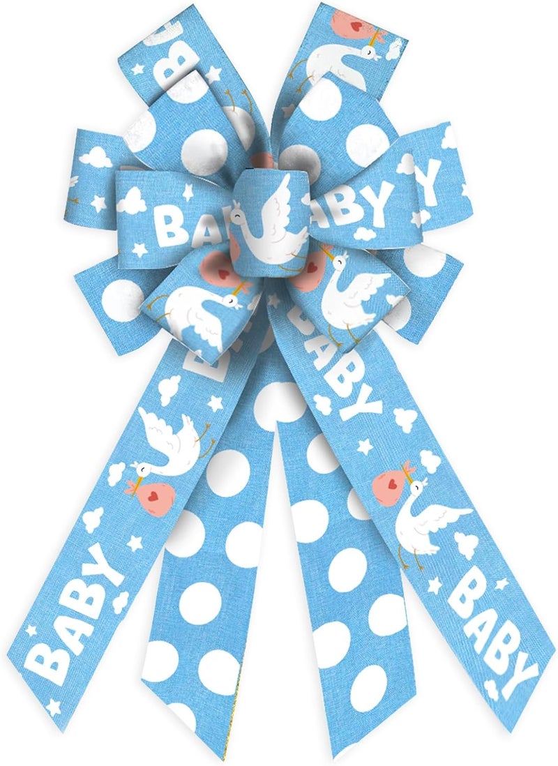 Threetols Baby Shower Blue Dot Bows, Decorative Wreath Ornaments for Front Door Welcome Home Shower, Indoor/Outdoor Decor - Image 1