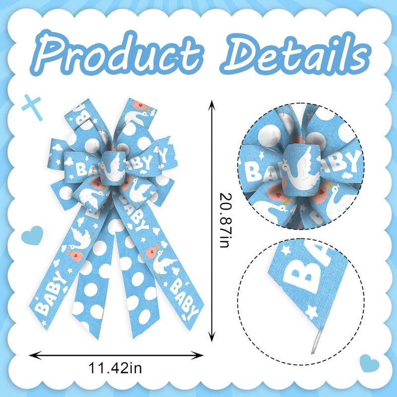 Threetols Baby Shower Blue Dot Bows, Decorative Wreath Ornaments for Front Door Welcome Home Shower, Indoor/Outdoor Decor - Image 2