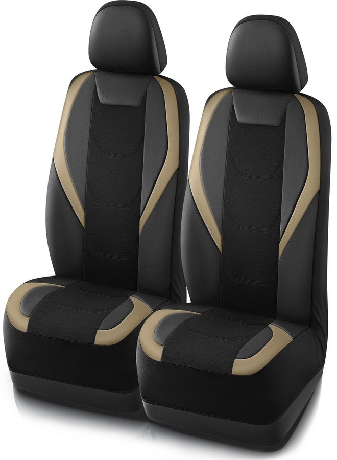 Road Comforts Car Seat Cover, Leather Mesh Front Seat Cover, Universal Fit for Most Cars, SUVs, Trucks, and Vans, Airbag Compatible - Beige - Image 1